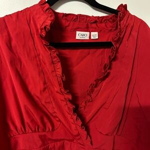 Red Ruffle V-Neck Blouse, Size 22/24W (Plus Size)